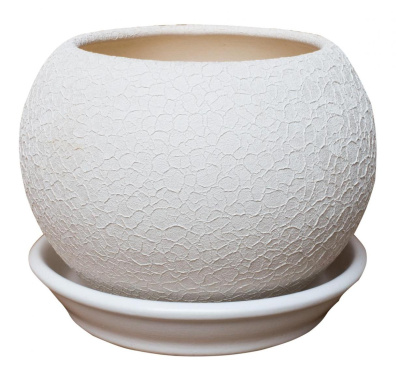 Горшок из керамики "Шар" шелк с поддоном